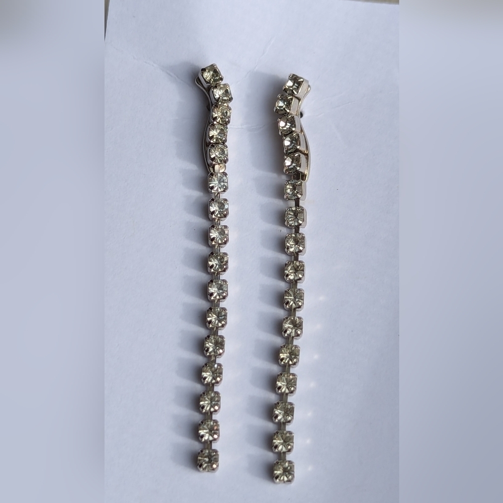 Vintage Rhinestone silver tone post drop and dangle earrings.